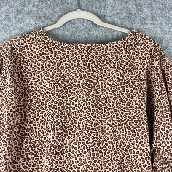Quacker Factory Top Womens 3X Tan Animal Print Sequin 3/4 Sleeve Cotton Artsy - Picture 10 of 13
